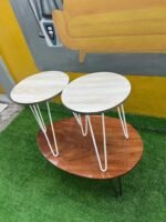 BARELY USED TOP QUALITY WOODEN CENTER TABLE WITH TWO SIDE STOOL(009) - Image 2