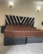 Barely used 6by7 top quality bedframe with mattress and two side stool - Image 2