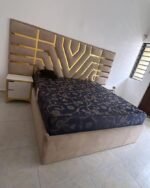 Barely Used 6by6 top quality upholstery bedframe with Semi Orthopedic mattress and two side drawers