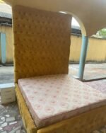 Relatively new 9ft tall 6by6 yellow bedframe and 6by6 12 inch full orthopedic mattress and One side drawer - Image 3