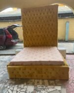 Relatively new 9ft tall 6by6 yellow bedframe and 6by6 12 inch full orthopedic mattress and One side drawer - Image 5