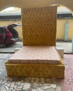 Relatively new 9ft tall 6by6 yellow bedframe and 6by6 12 inch full orthopedic mattress and One side drawer