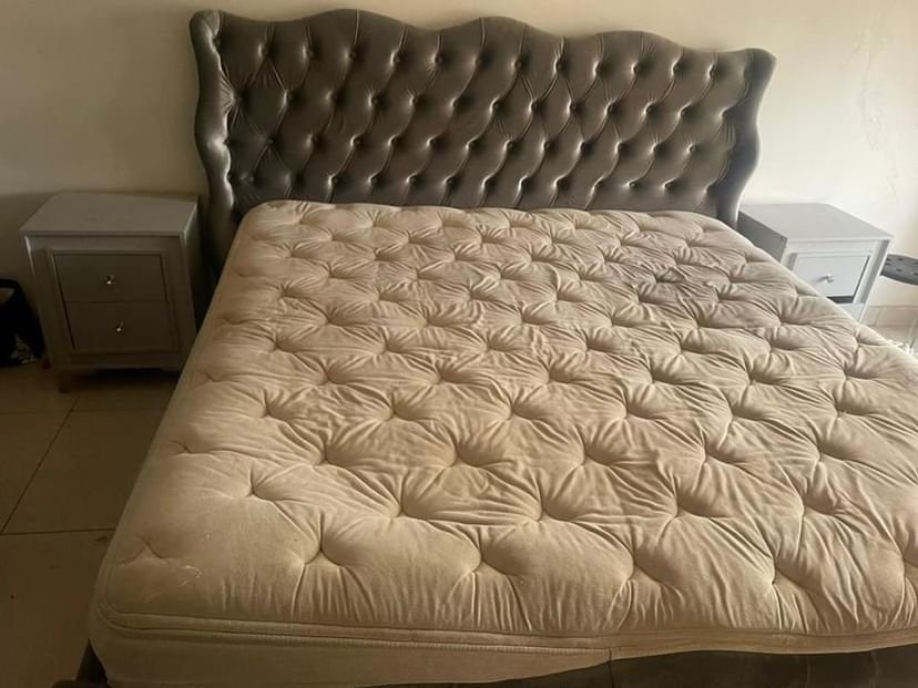 AABC7CF4-48CC-4AFE-9F79-31E04CFBF0DB Neatly used 6by6 bedframe with full orthopedic mattress with two side drawers - Image 1