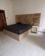 Barely Used 6by6 top quality upholstery bedframe with Semi Orthopedic mattress and two side drawers - Image 2