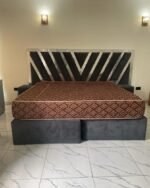 Barely used 6by7 top quality bedframe with mattress and two side stool - Image 4