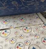 Barely used 7by7 upholstery bedframe with semi orthopedic mattress and ottoman - Image 3