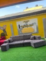 Barely Used Top Quality V Shape Sofa Set With Ottoman - Image 10