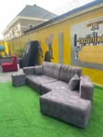 Barely Used Top Quality V Shape Sofa Set With Ottoman - Image 12
