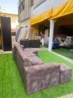 Barely Used Top Quality V Shape Sofa Set With Ottoman - Image 16