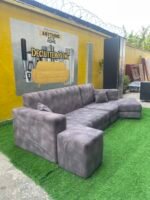 Barely Used Top Quality V Shape Sofa Set With Ottoman - Image 17