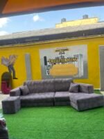 Barely Used Top Quality V Shape Sofa Set With Ottoman - Image 9