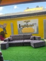 Barely Used Top Quality V Shape Sofa Set With Ottoman - Image 18