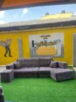 Barely Used Top Quality V Shape Sofa Set With Ottoman
