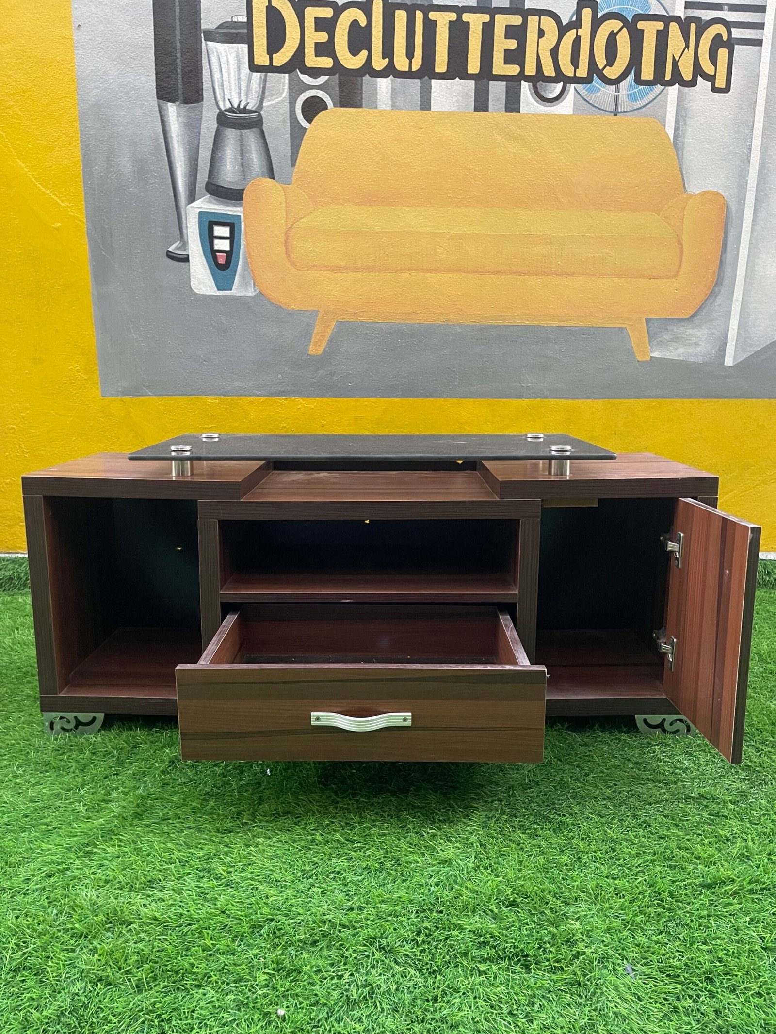 IMG_4716 Barely Used Glass Top Tv Console - Image 1