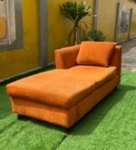 Neatly Used Orange Velvet Lounge Sofa - Image 2