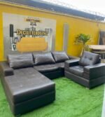 Neatly Used Exclusive Black Leather U Shaped Sofa Set