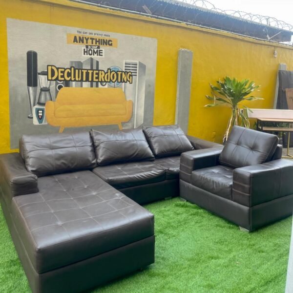 Neatly Used Exclusive Black Leather U Shaped Sofa Set