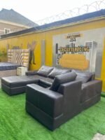 Neatly Used Exclusive Black Leather U Shaped Sofa Set - Image 6