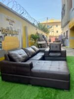 Neatly Used Exclusive Black Leather U Shaped Sofa Set - Image 2