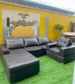 Neatly Used Exclusive Black Leather U Shaped Sofa Set - Image 5