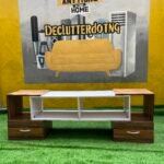 Neatly Used Brown And White Tv Console With Drawer