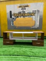 Neatly Used Brown And White Tv Console With Drawer - Image 6