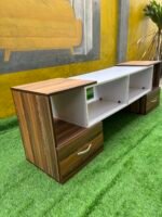 Neatly Used Brown And White Tv Console With Drawer - Image 5