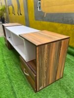 Neatly Used Brown And White Tv Console With Drawer - Image 2