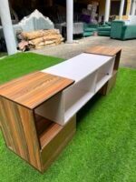 Neatly Used Brown And White Tv Console With Drawer - Image 3