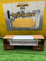 Neatly Used Brown And White Tv Console With Drawer - Image 4