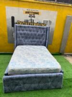 Neatly Used 4.5by6 Padded Grey Bedframe With Mattress - Image 6