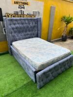 Neatly Used 4.5by6 Padded Grey Bedframe With Mattress - Image 2