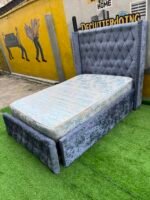 Neatly Used 4.5by6 Padded Grey Bedframe With Mattress - Image 3