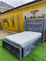 Neatly Used 4.5by6 Padded Grey Bedframe With Mattress - Image 9