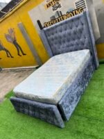 Neatly Used 4.5by6 Padded Grey Bedframe With Mattress - Image 7