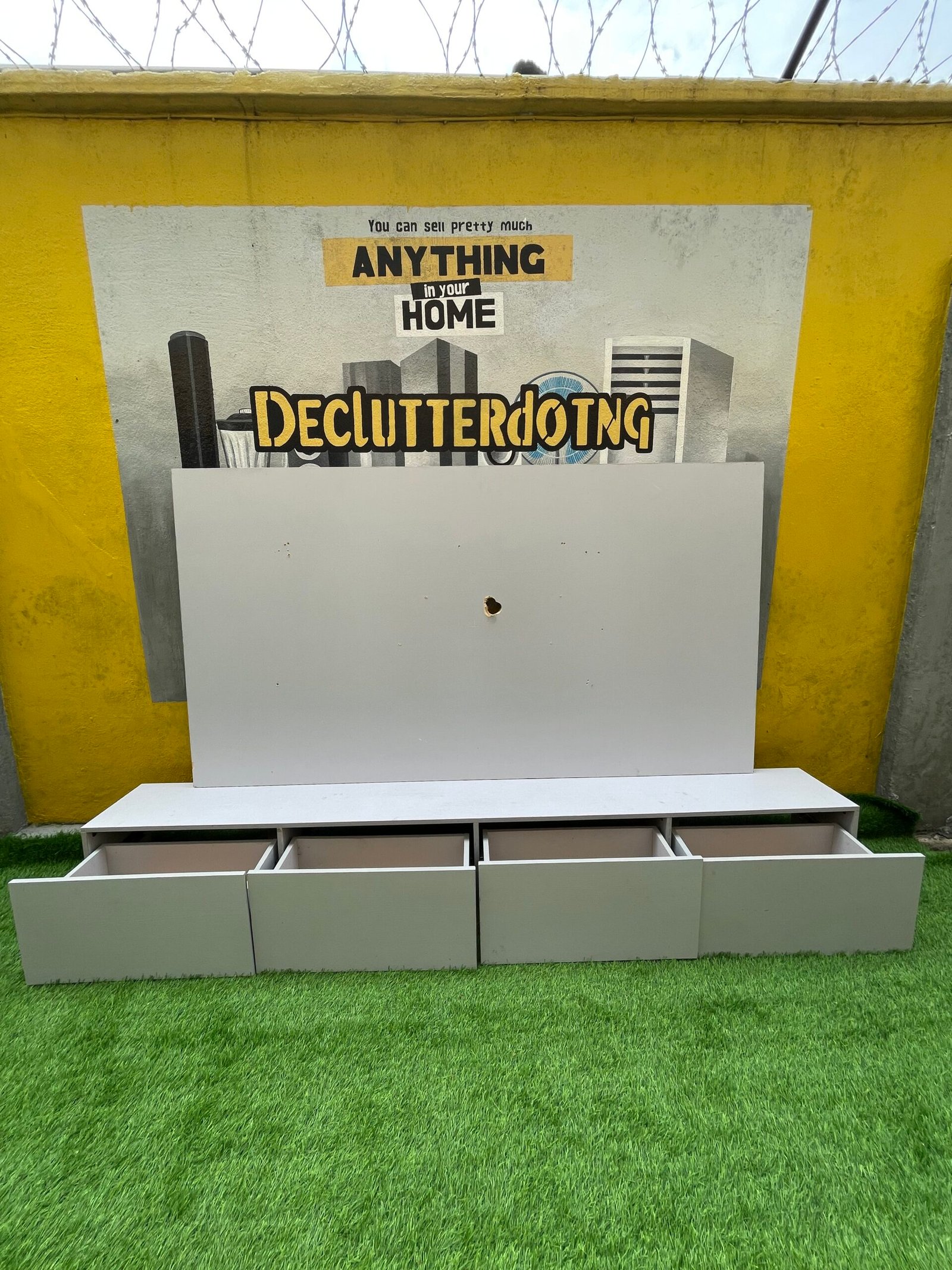 IMG_8528 Barely Used White Tv Console With Wall Pannel - Image 1