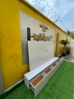 Barely Used White Tv Console With Wall Pannel - Image 4