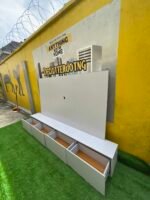 Barely Used White Tv Console With Wall Pannel - Image 2