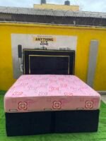 Barely Used 6by6 Black Sued Bedframe With Mattress And Two Side Drawers - Image 5