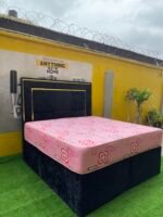 Barely Used 6by6 Black Sued Bedframe With Mattress And Two Side Drawers - Image 3