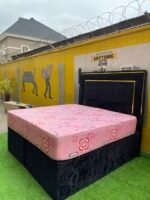 Barely Used 6by6 Black Sued Bedframe With Mattress And Two Side Drawers - Image 2