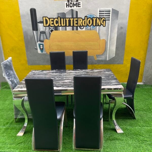Neatly Used 6 Seater Marble Top Dinning Set(slightly peeled)