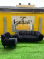 Relatively New Black Sued 3 Seater Classy Sofa With Single Sofa - Image 4