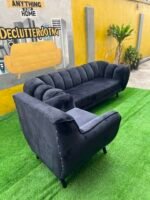 Relatively New Black Sued 3 Seater Classy Sofa With Single Sofa - Image 6