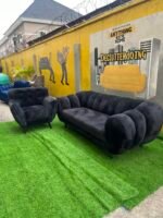 Relatively New Black Sued 3 Seater Classy Sofa With Single Sofa - Image 3