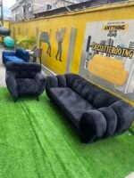 Relatively New Black Sued 3 Seater Classy Sofa With Single Sofa - Image 7