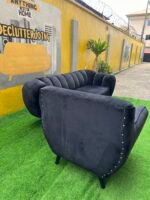 Relatively New Black Sued 3 Seater Classy Sofa With Single Sofa - Image 8