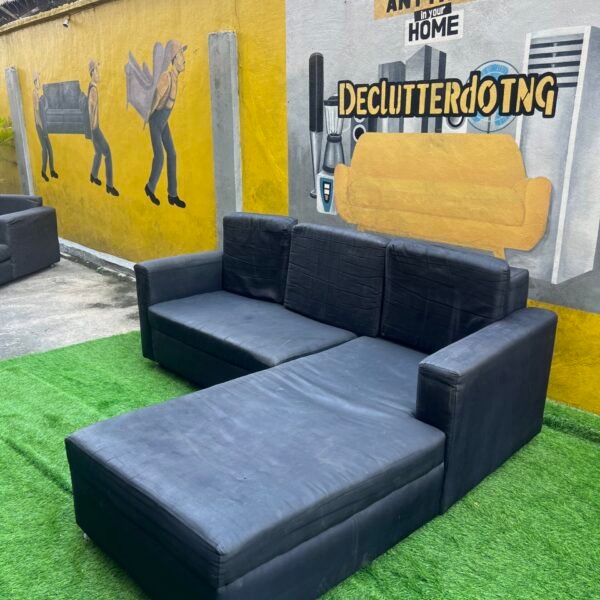 Neatly Used L Shape Black Sofa