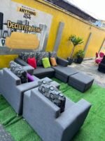 Neatly Used L Shape Sofa With 2 Single Seater, Ottoman And Throw Pillows - Image 10