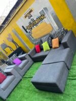 Neatly Used L Shape Sofa With 2 Single Seater, Ottoman And Throw Pillows - Image 8